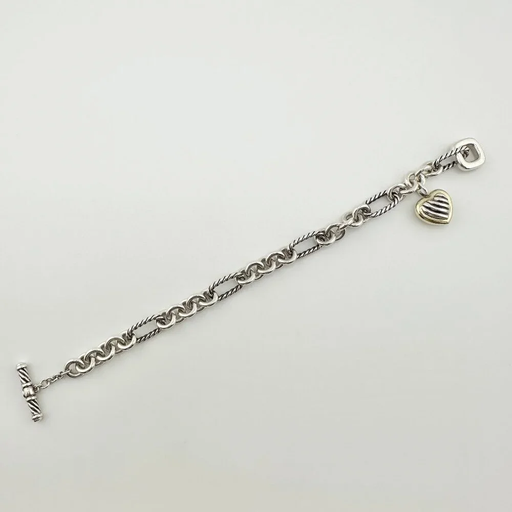 David Yurman Figaro Heart Charm Bracelet w/ 18K Yellow Gold - 7.25" - Picture 8 of 16